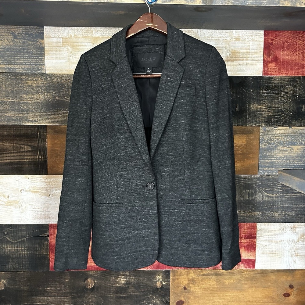J Crew Collection Blazer Jacket Charcoal Grey Formal Twill B0757 Size 4